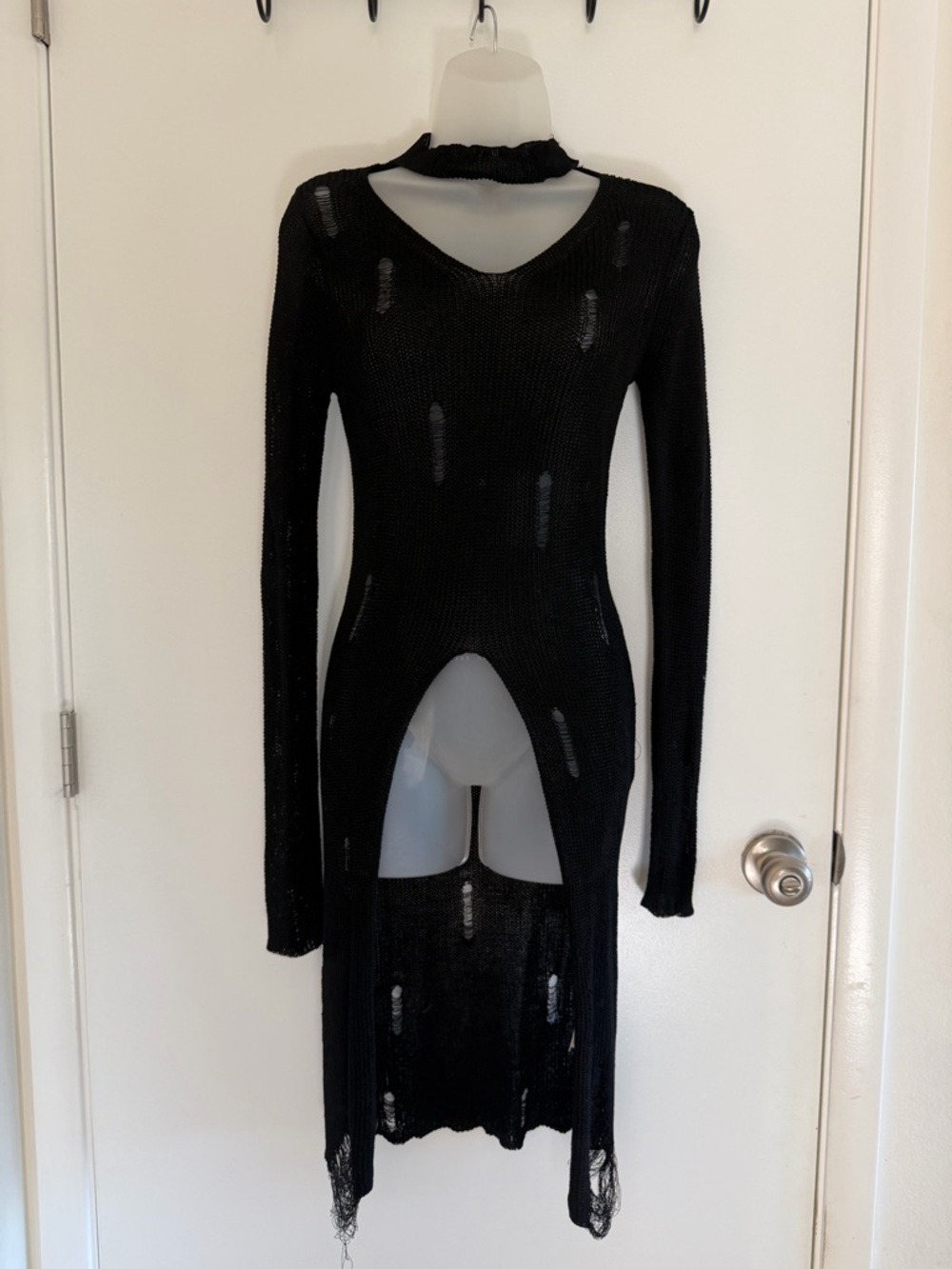 Hot & Delicious Black Long-Sleeve Cutout Mesh Dress